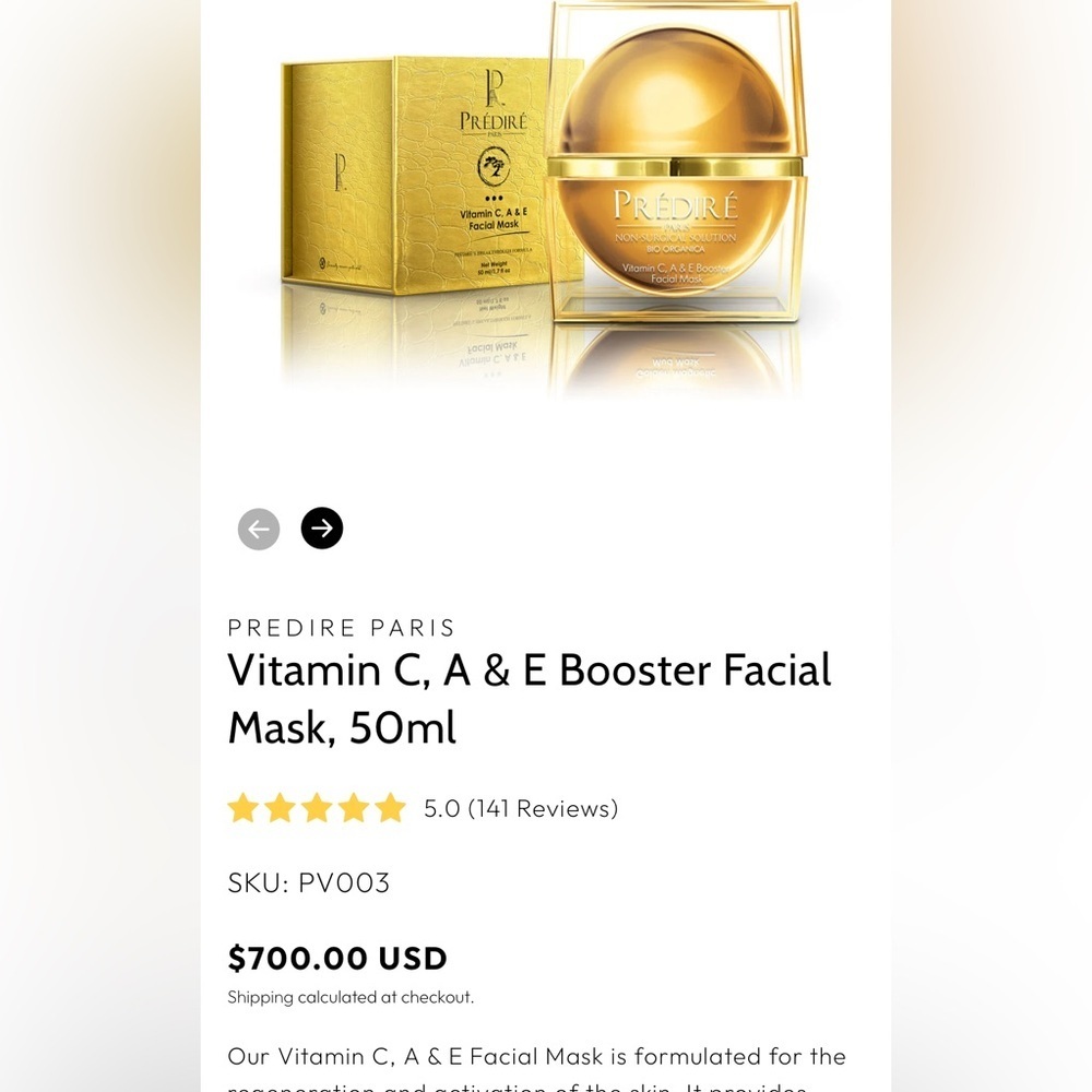 NIB Predire-vitamin A E C 
Anti-wrinkle,Anti aging 
Gold Facial Mask 50ml